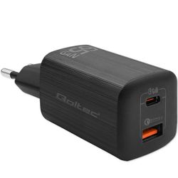 Qoltec GaN ULTRA 65W laddare| 5-20V | 2,25-3,25A | 1 x USB typ C PD | 1x USB QC 3.0 | Svart