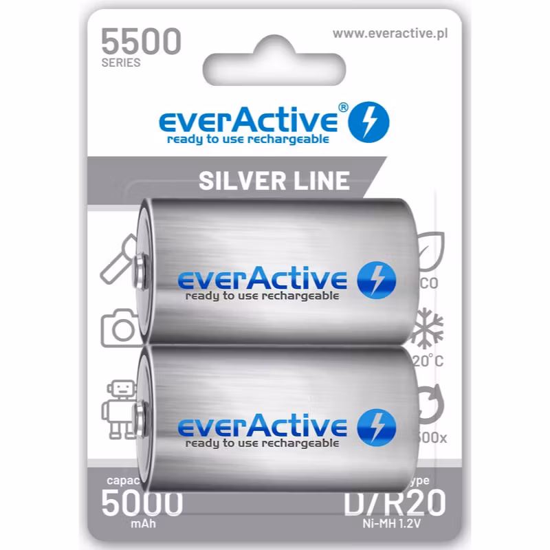 Uppladdningsbara batterier 2x everActive R20/D Ni-MH 5500 mAh