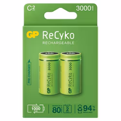2 x C / R14 Ni-MH uppladdningsbara batterier GP ReCyko 3000mAh