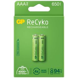 2 x uppladdningsbara batterier AAA / R03 GP ReCyko 650 Series Ni-MH 650mAh