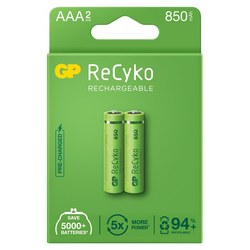 2 x uppladdningsbara batterier AAA / R03 GP ReCyko 850mAh