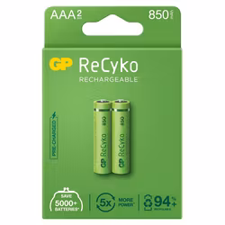 2 x uppladdningsbara batterier AAA / R03 GP ReCyko 850mAh