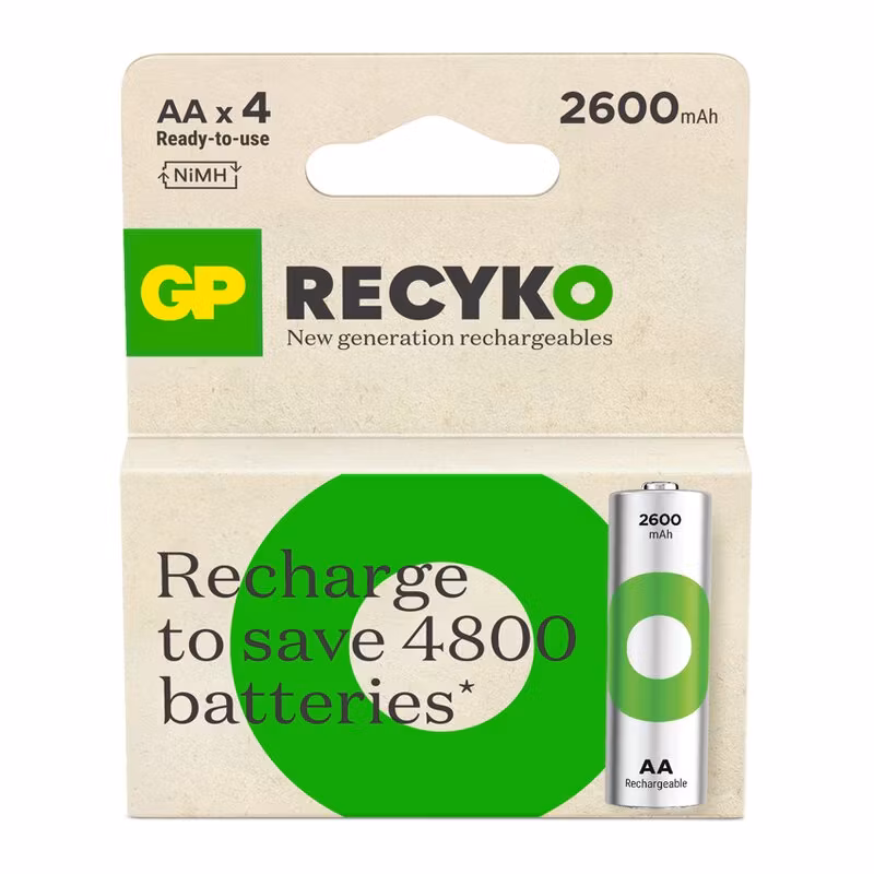 4 x uppladdningsbara batterier AA / R6 Ni-MH GP ReCyko 2600mAh