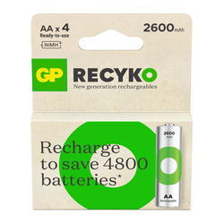 4 x uppladdningsbara batterier AA / R6 Ni-MH GP ReCyko 2600mAh