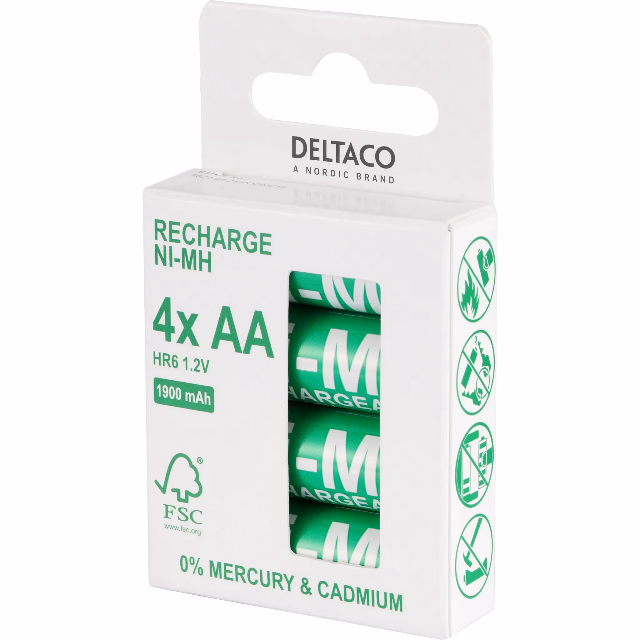 Uppladdningsbara batterier Deltaco Ultimate Ni-Mh, 1900mAh, 4-pack