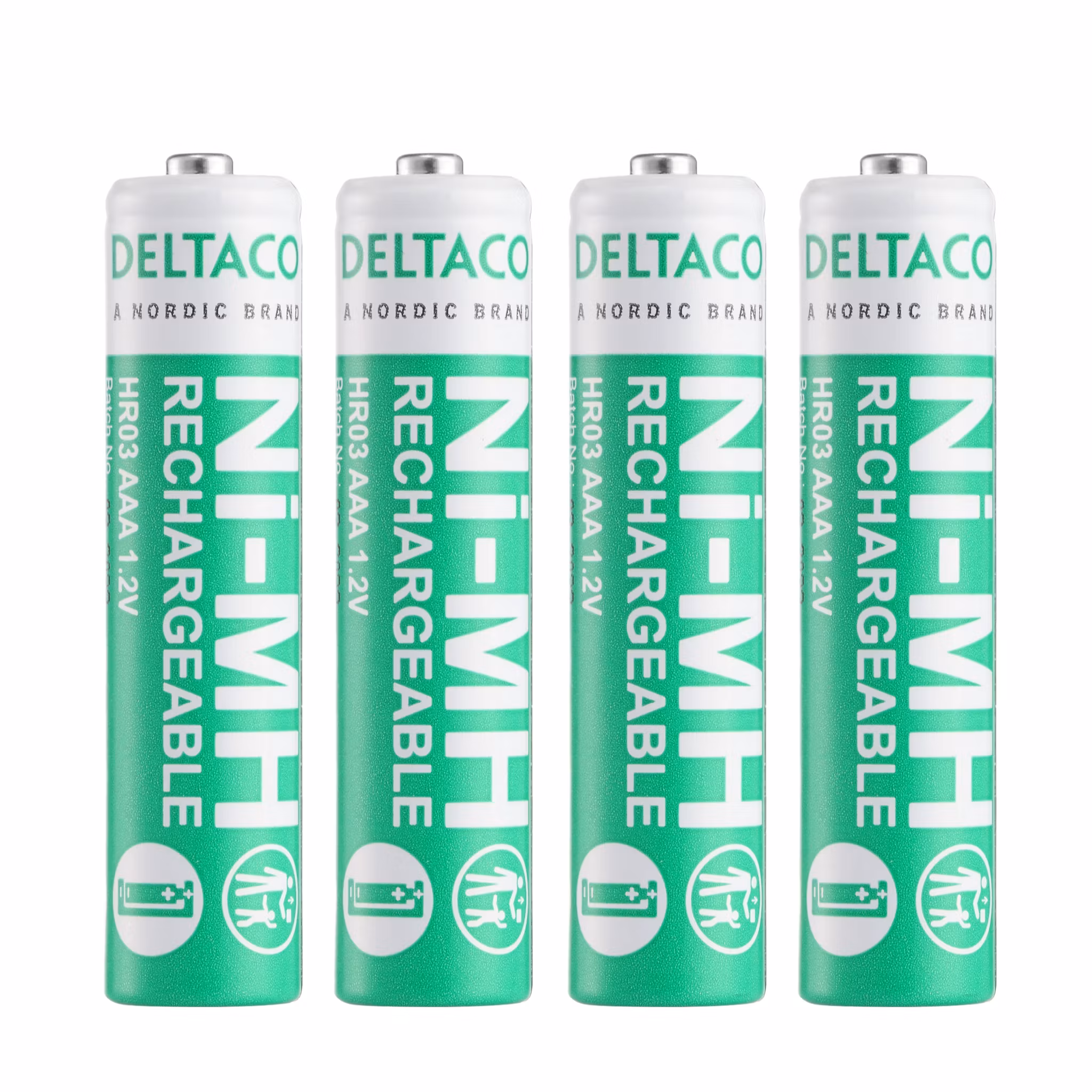 Uppladdningsbar, LR03/AAA storlek, 750mAh, 4-pack från Deltaco