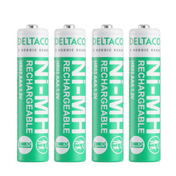 Uppladdningsbar, LR03/AAA storlek, 750mAh, 4-pack från Deltaco