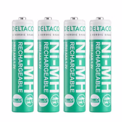 Uppladdningsbar, LR03/AAA storlek, 750mAh, 4-pack från Deltaco