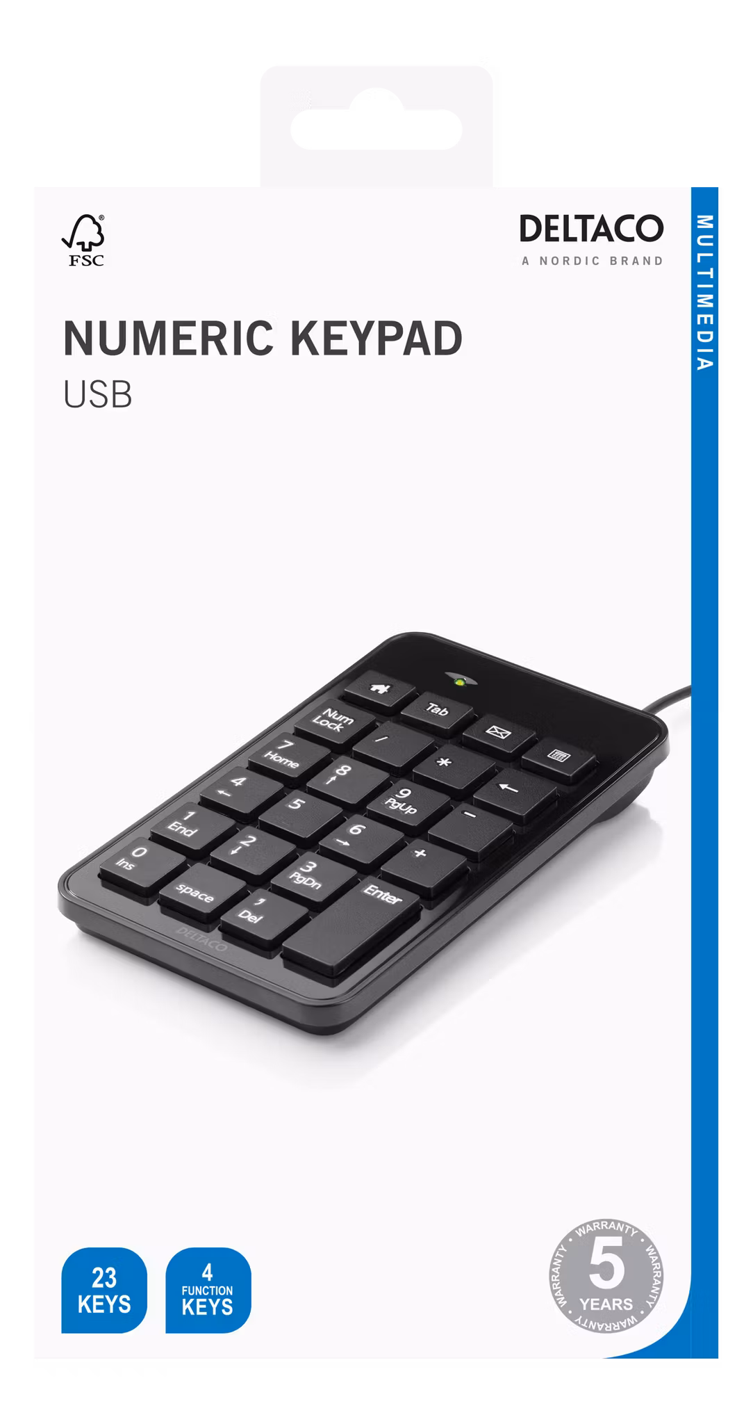 DELTACO Numeriskt Tangentbord – USB, 23 Tangenter, Svart