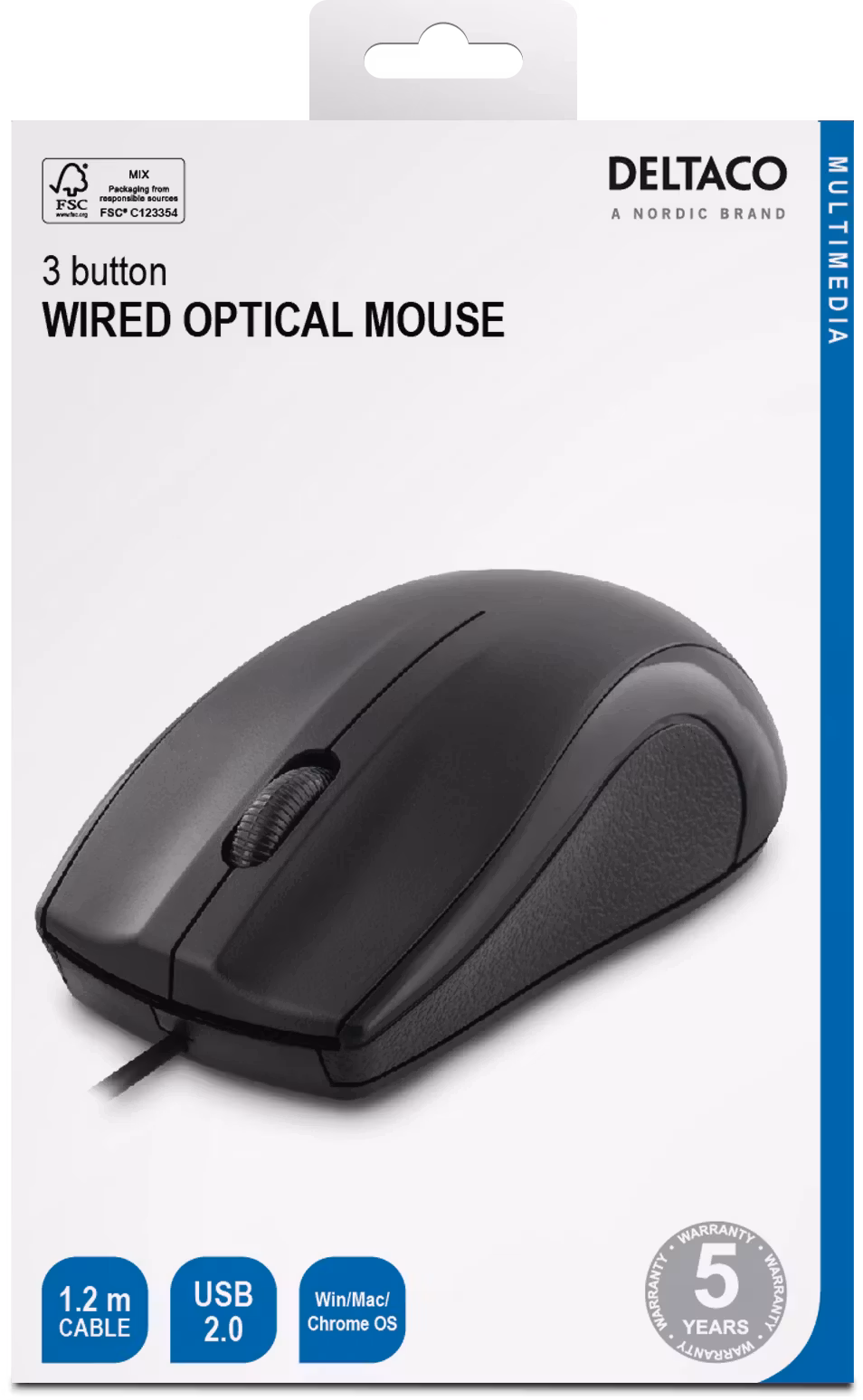DELTACO MS-711 Trådad Optisk Mus – 1200 DPI, 3 knappar, USB