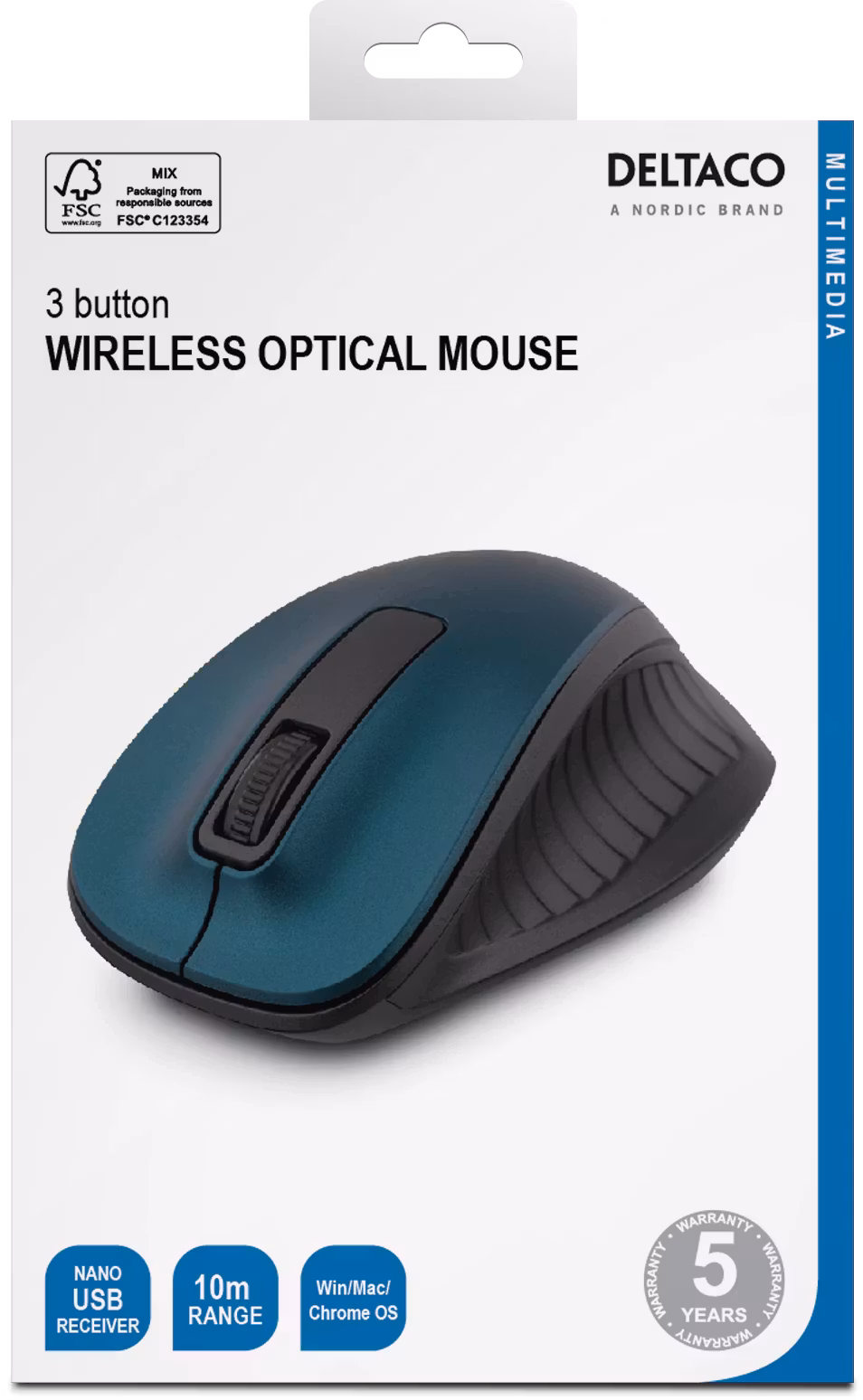 DELTACO Wireless optical mouse, 1200 DPI, blue