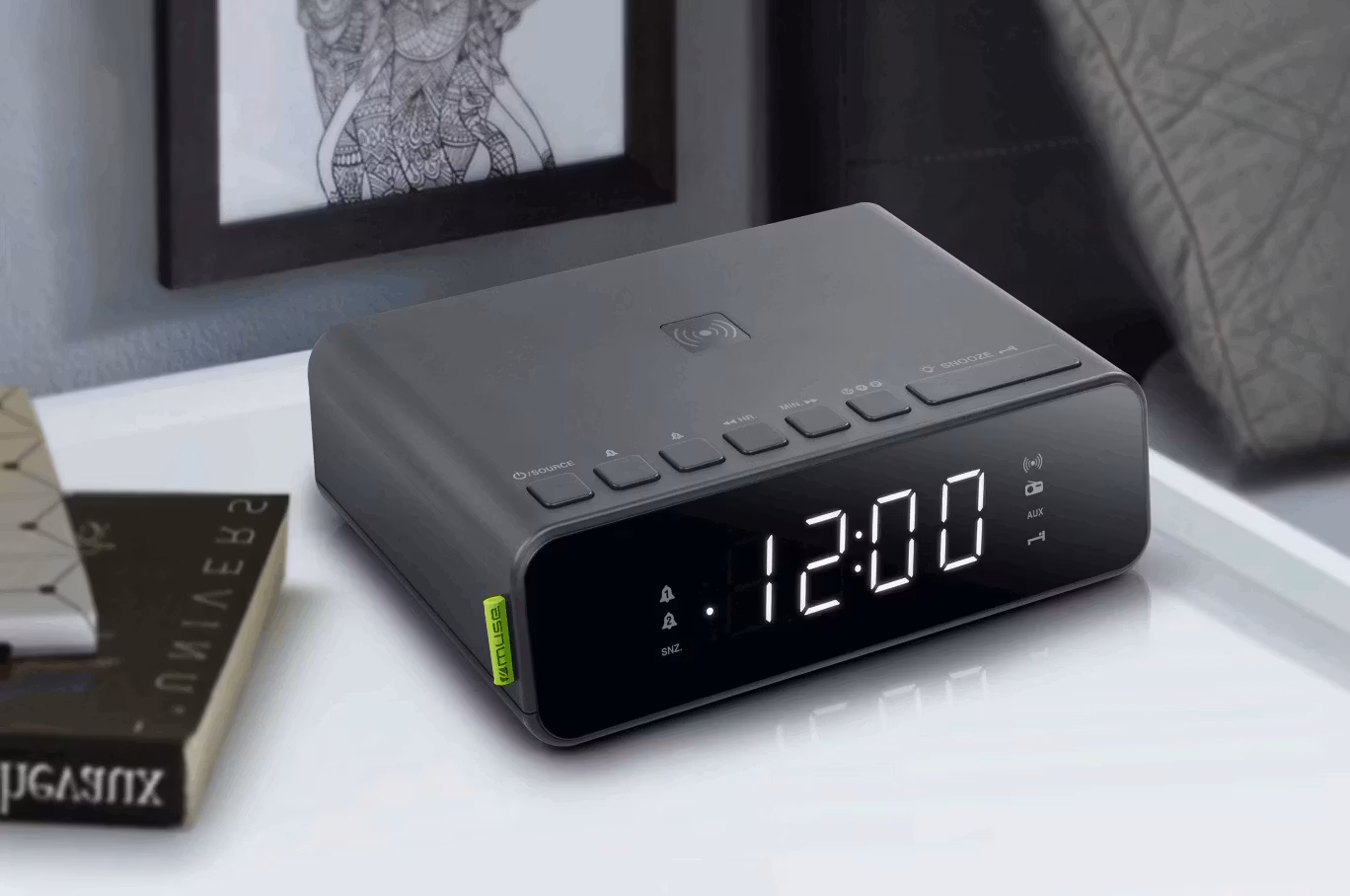 Muse M-175 WI Väckarklocka FM & Trådlös laddning – Dubbla alarm, vit
