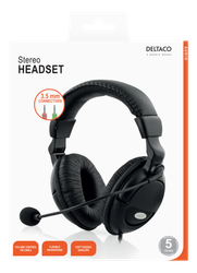Headset HL-9 med mikrofon & volymkontroll – DELTACO, 2x 3,5 mm, svart