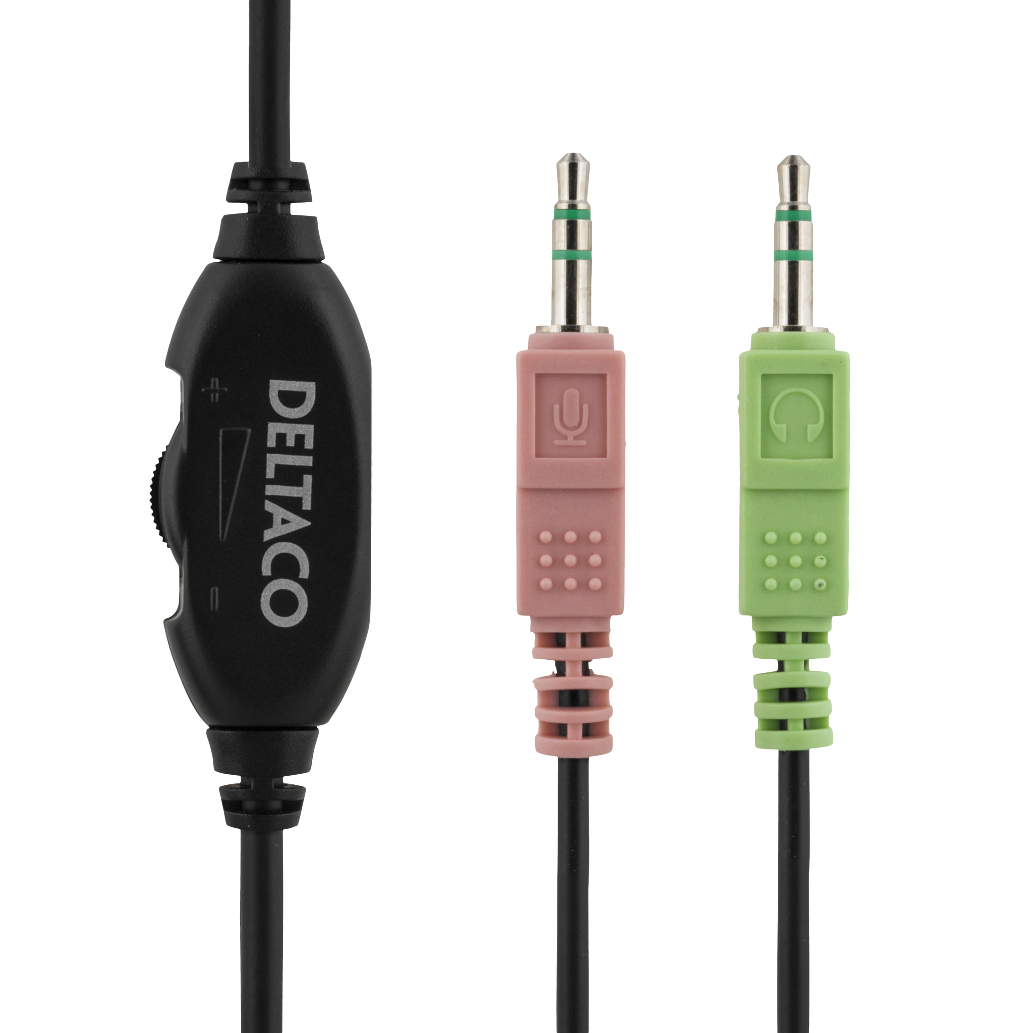 Headset HL-9 med mikrofon & volymkontroll – DELTACO, 2x 3,5 mm, svart