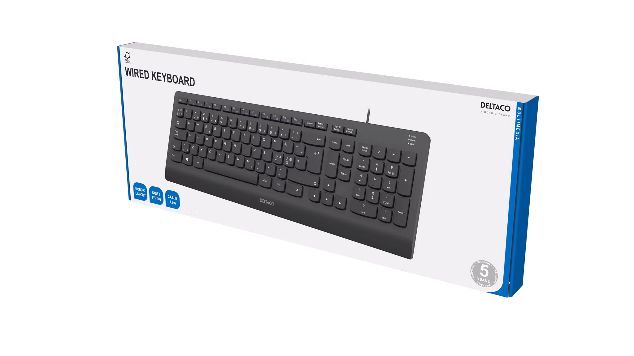DELTACO TB-803 Tangentbord – Tyst & Trådbundet, Fullstorlek, Nordisk Layout