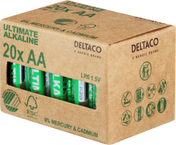 DELTACO Ultimate Alkaline AA Batterier 20-pack – 1.5V, Svanenmärkta, LR6