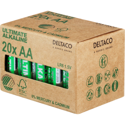 DELTACO Ultimate Alkaline AA Batterier 20-pack – 1.5V, Svanenmärkta, LR6