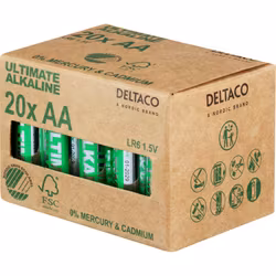 DELTACO Ultimate Alkaline AA Batterier 20-pack – 1.5V, Svanenmärkta, LR6
