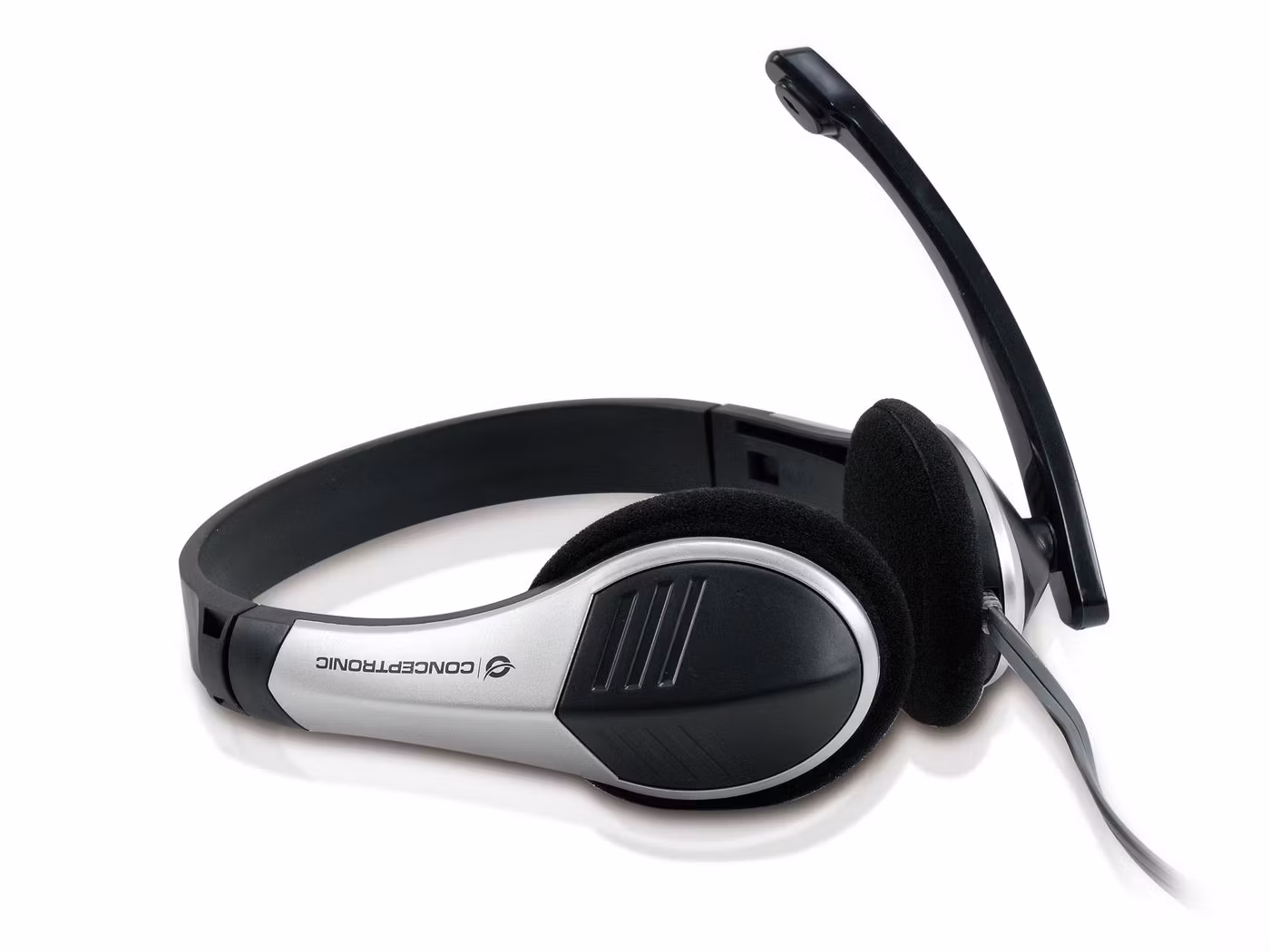 Conceptronic Chatstar Stereoheadset – 3,5 mm, Mikrofon, Volymkontroll, 2 m, Svart/Silver