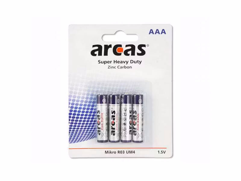 Super Heavy Duty AAA-batterier (R03) med Zink-Carbon-teknik. 4-pack för lågförbrukande enheter som fjärrkontroller, väggklockor och leksaker.