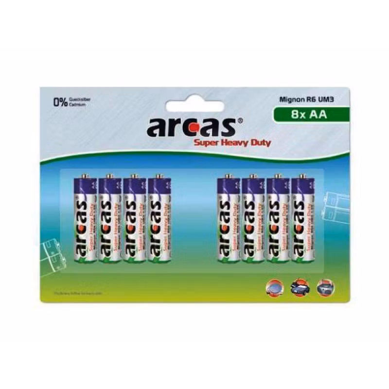 Arcas R06 AA Batterier 8-pack – Zink-Carbon Super Heavy Duty