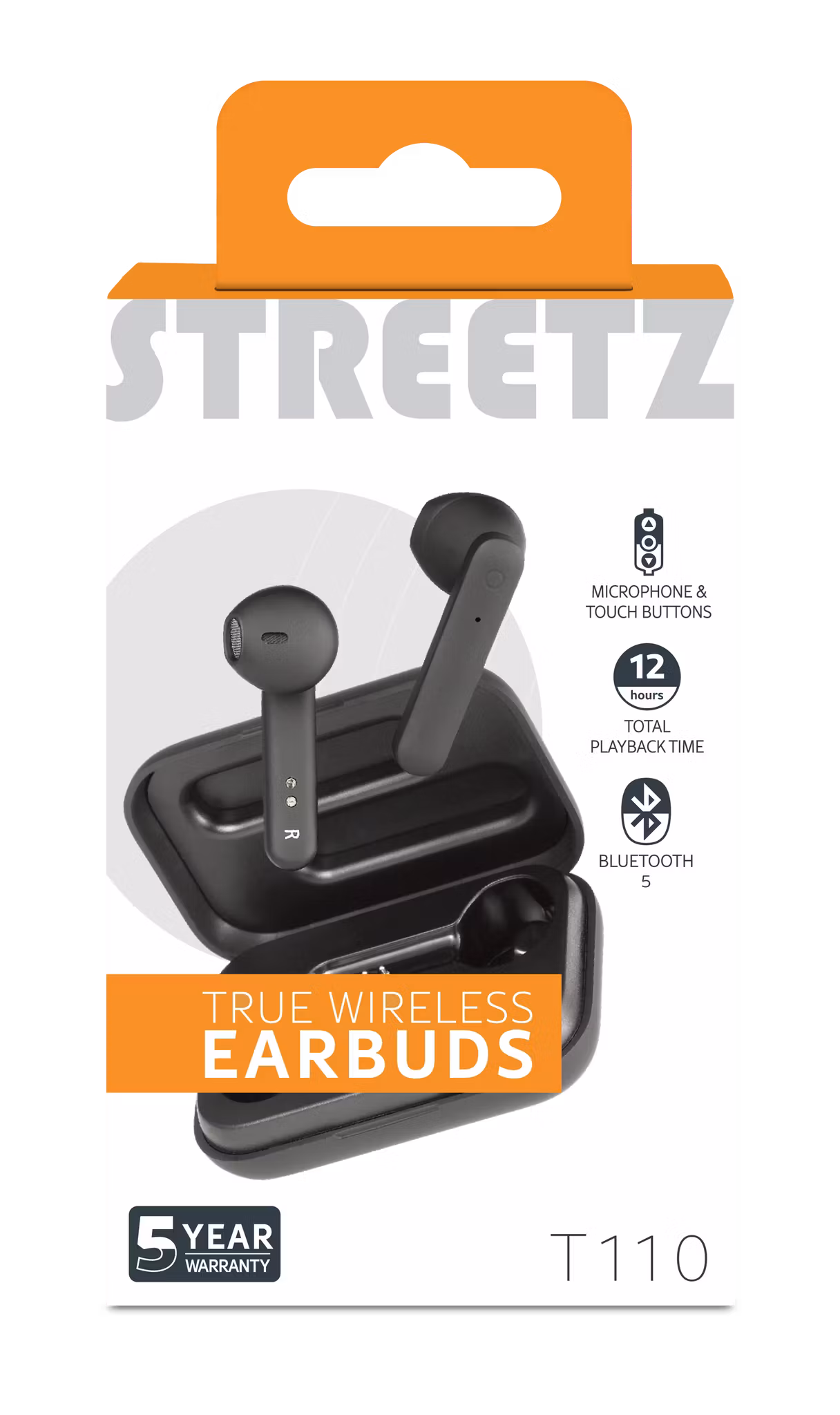 STREETZ TWS-104 True Wireless Hörlurar – Mattsvart | Bluetooth 5 och Laddningetui