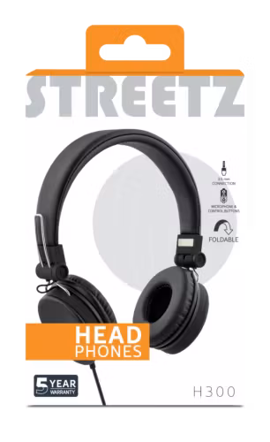 STREETZ HL-W200 Hopfällbara Hörlurar med Mikrofon – Svart | 3,5 mm Anslutning