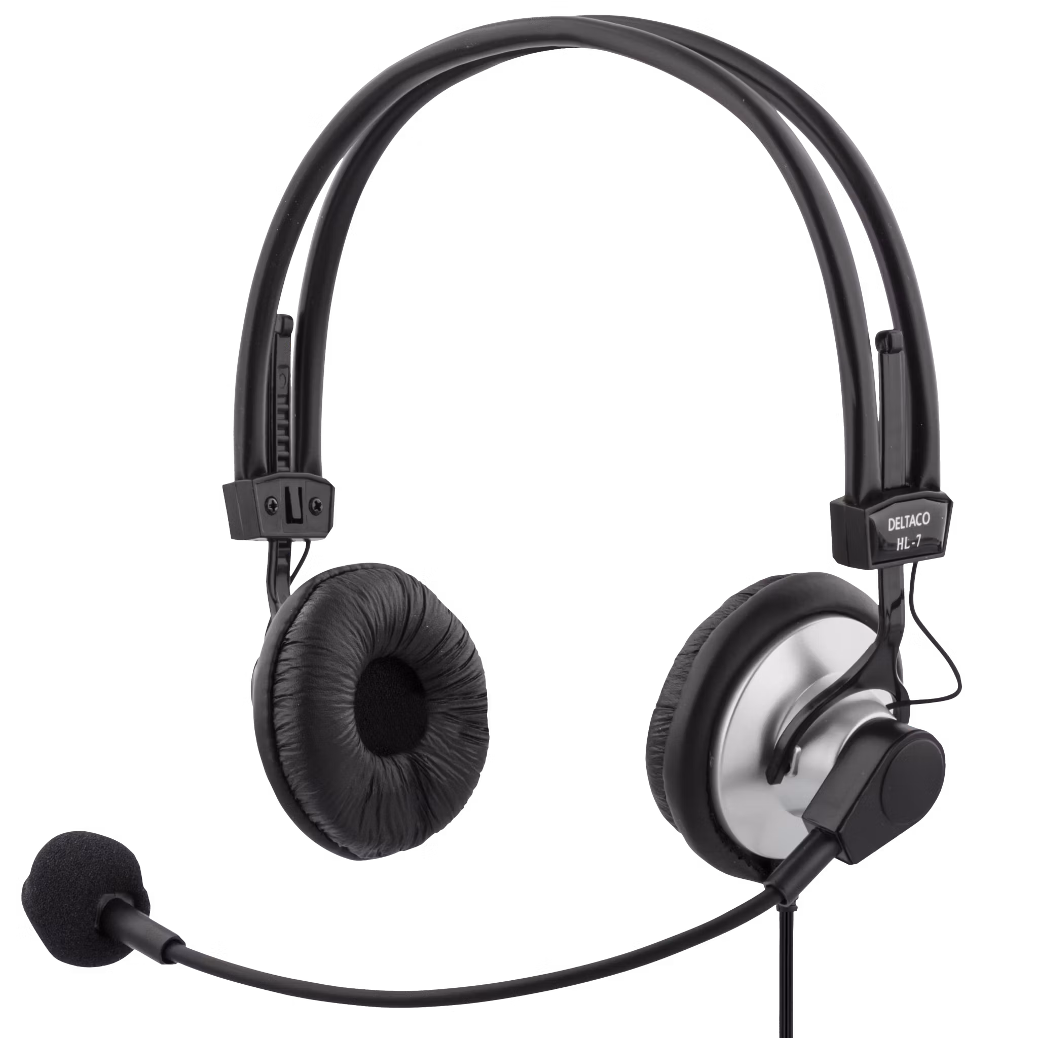 DELTACO HL-7 Headset – 3,5 mm, Volymkontroll & Bommikrofon