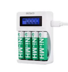 Deltaco USB-Laddare inkl. 4x AA-batterier (C704A4-4xAA) – Komplett Kit