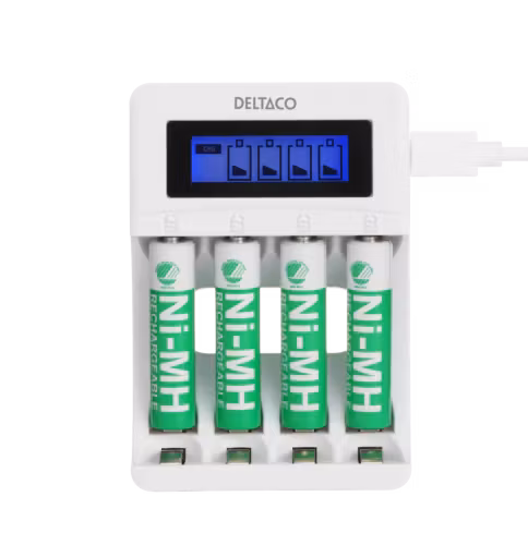 Deltaco USB-Laddare inkl. 4x AAA-batterier (C704A4-4xAAA) – Miljövänligt Kit