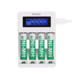 Deltaco USB-Laddare inkl. 4x AAA-batterier (C704A4-4xAAA) – Miljövänligt Kit