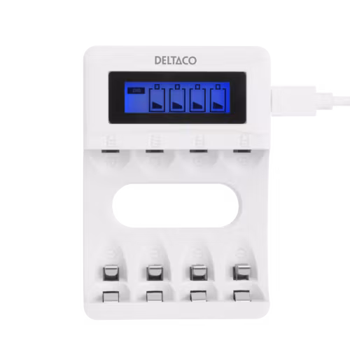 Deltaco USB-Laddare inkl. 4x AAA-batterier (C704A4-4xAAA) – Miljövänligt Kit