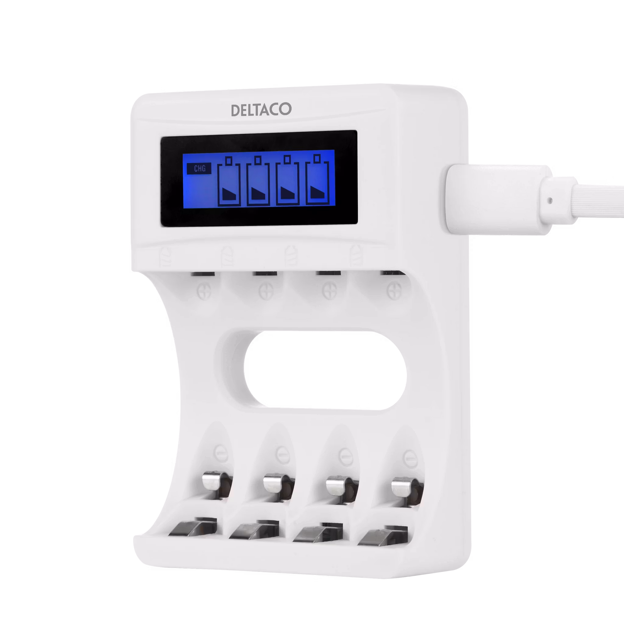 Deltaco USB-Laddare AA/AAA med Display (CHG-SG-USB100) – Visuell Statuskontroll