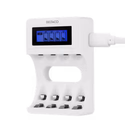 Deltaco USB-Laddare AA/AAA med Display (CHG-SG-USB100) – Visuell Statuskontroll
