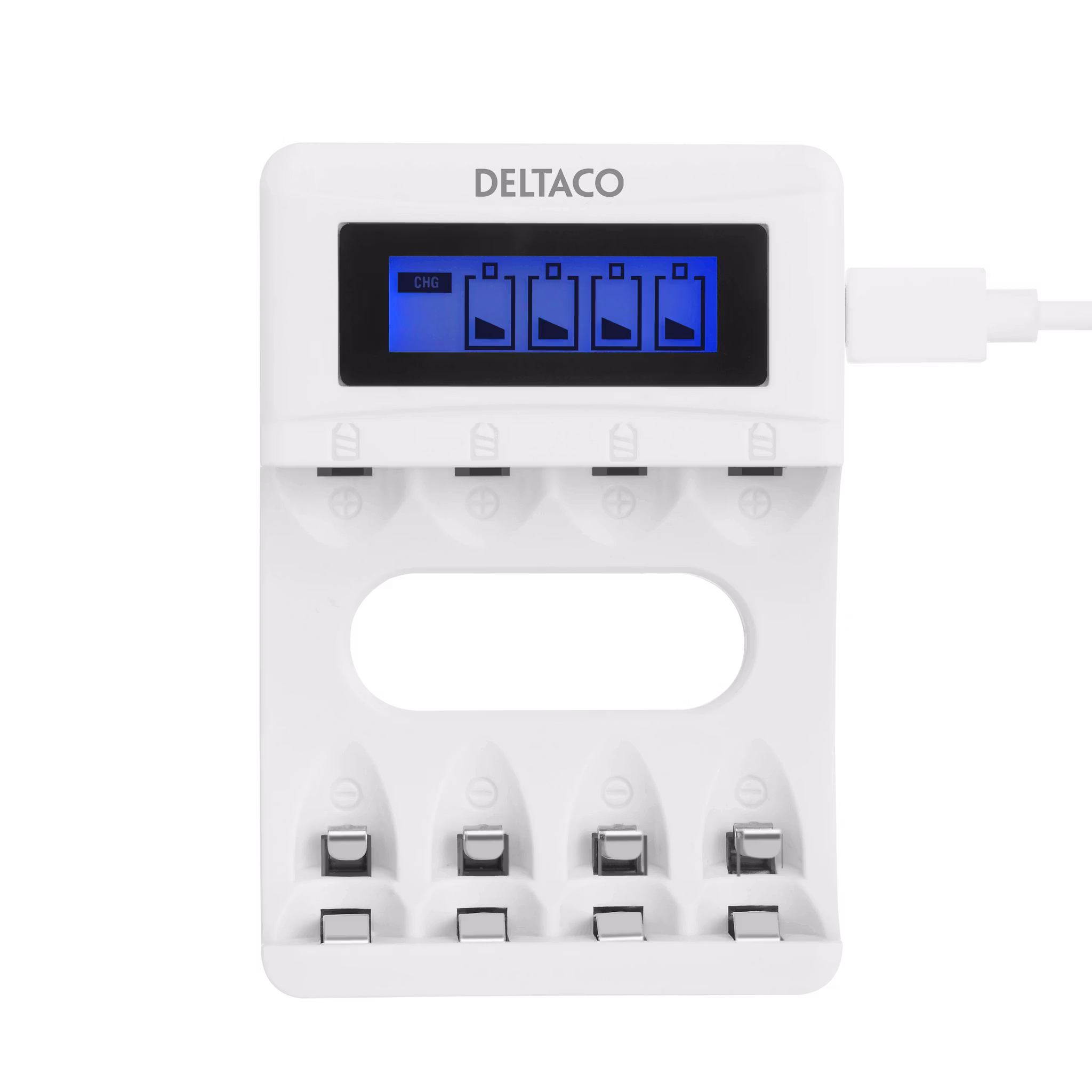 Deltaco USB-Laddare AA/AAA med Display (CHG-SG-USB100) – Visuell Statuskontroll