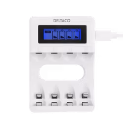 Deltaco USB-Laddare AA/AAA med Display (CHG-SG-USB100) – Visuell Statuskontroll