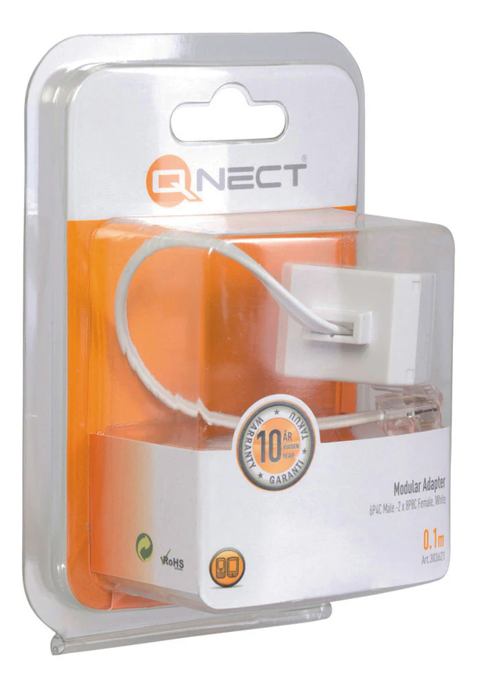 QNECT Modularadapter – 6P8C Hane till 2x 8P8C Hona (Vit)