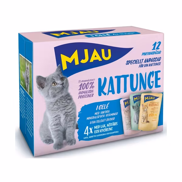 Mjau Bitar i Gelé Kattunge Mix 12x85g Kattmat