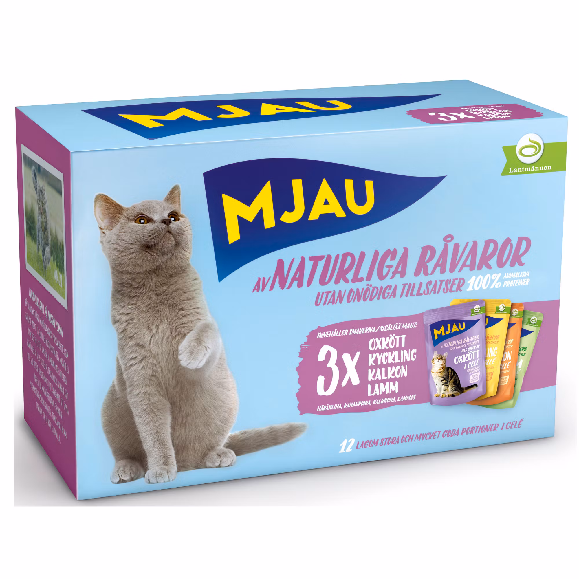 Mjau Bitar i Gelé med Köttmix 12x85g Kattmat