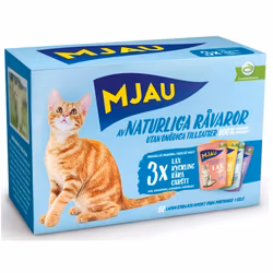 Mjau Bitar i Gelé med Kött och Fisk 12x85g Kattmat