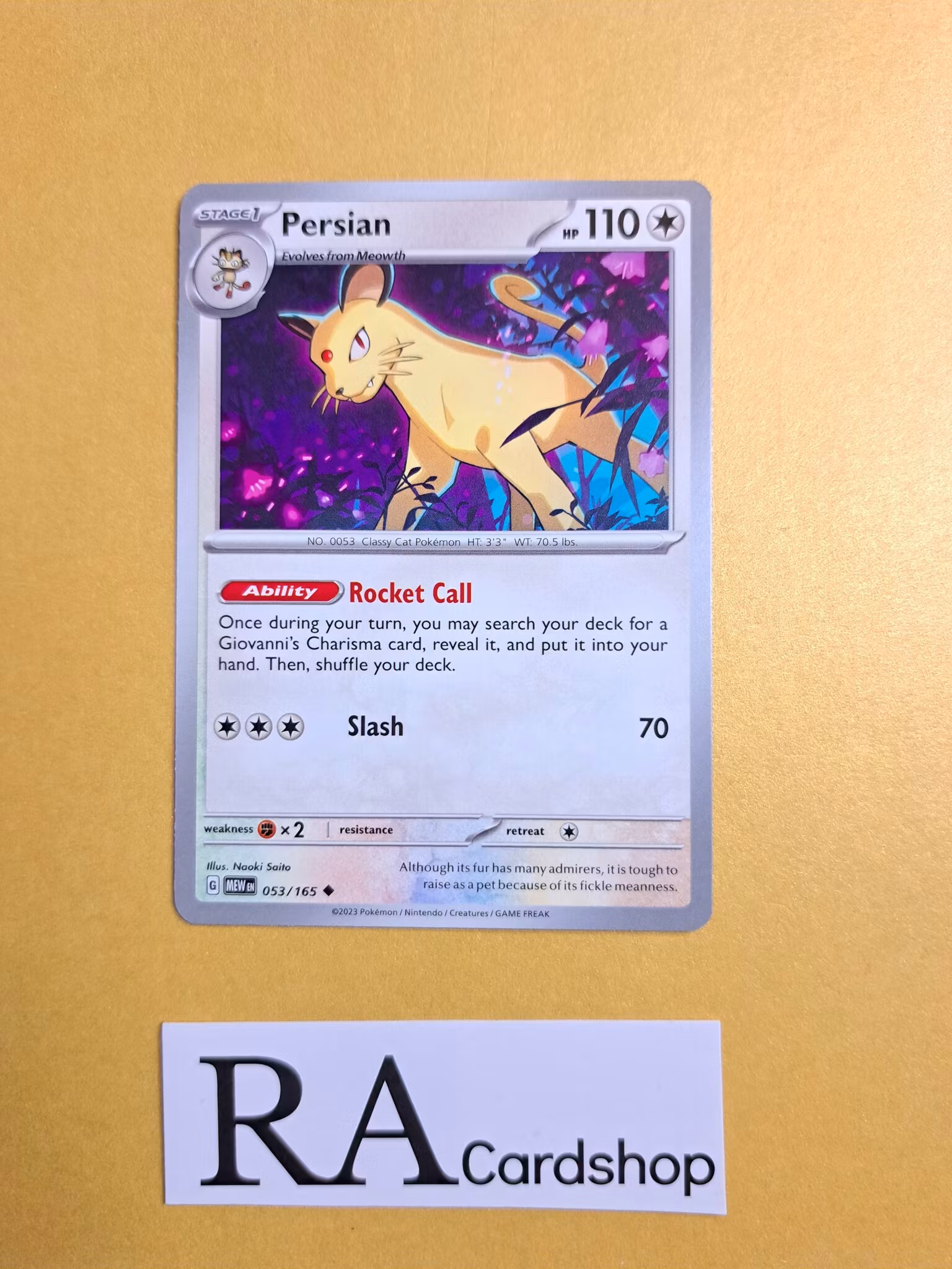Persian Reverse Holo Uncommon 053/165 Pokemon 151