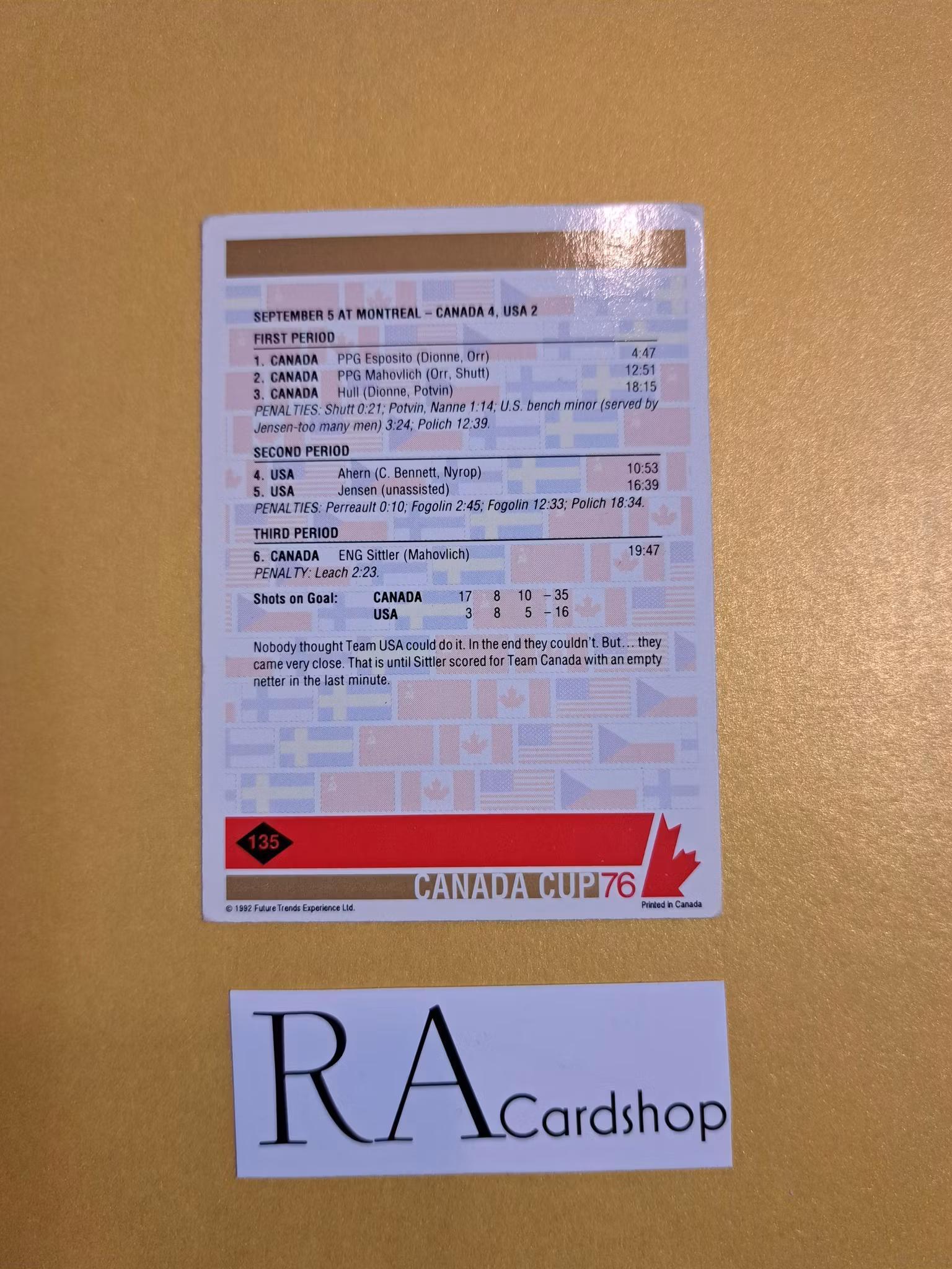 "The Miracle on Ice" Almost 1992-93 Future Trends '76 Canada Cup #135