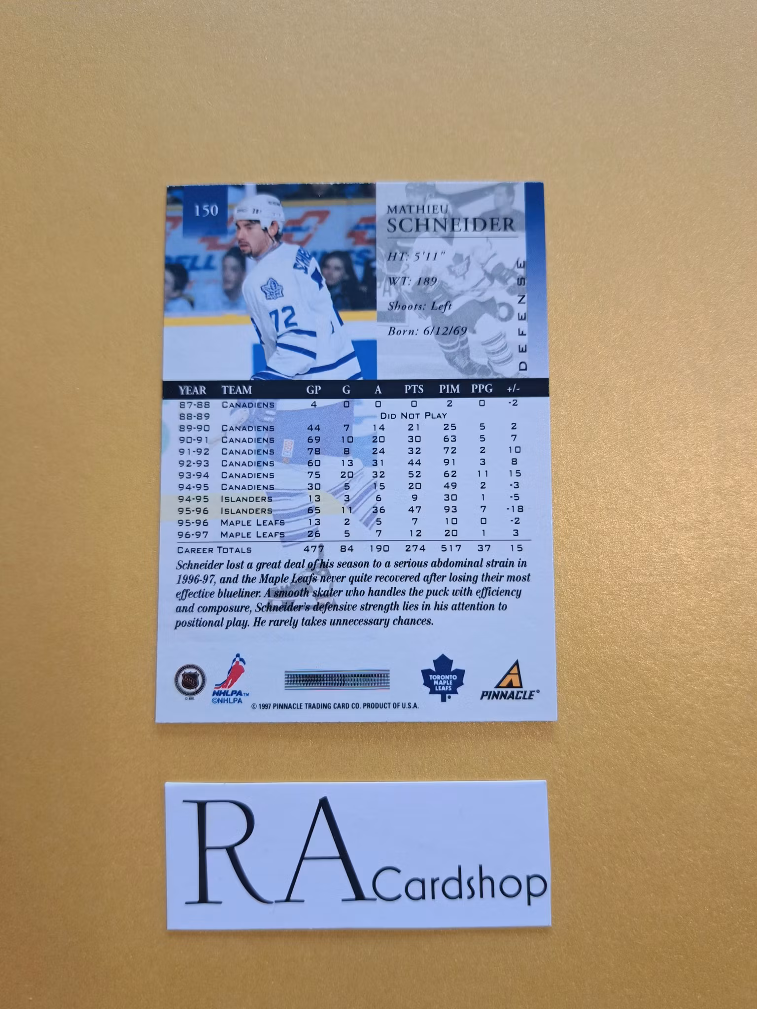 Mathieu Schneider 97-98 Pinnacle #150 NHL Hockey