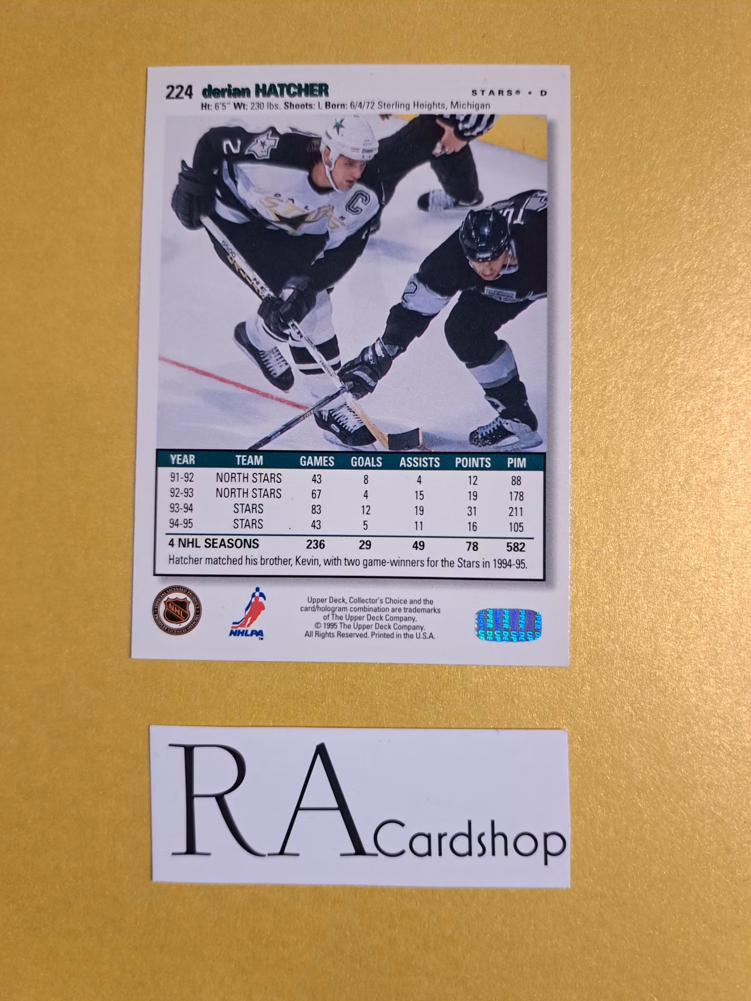 Derian Hatcher 95-96 Upper Deck Choice #224 NHL Hockey
