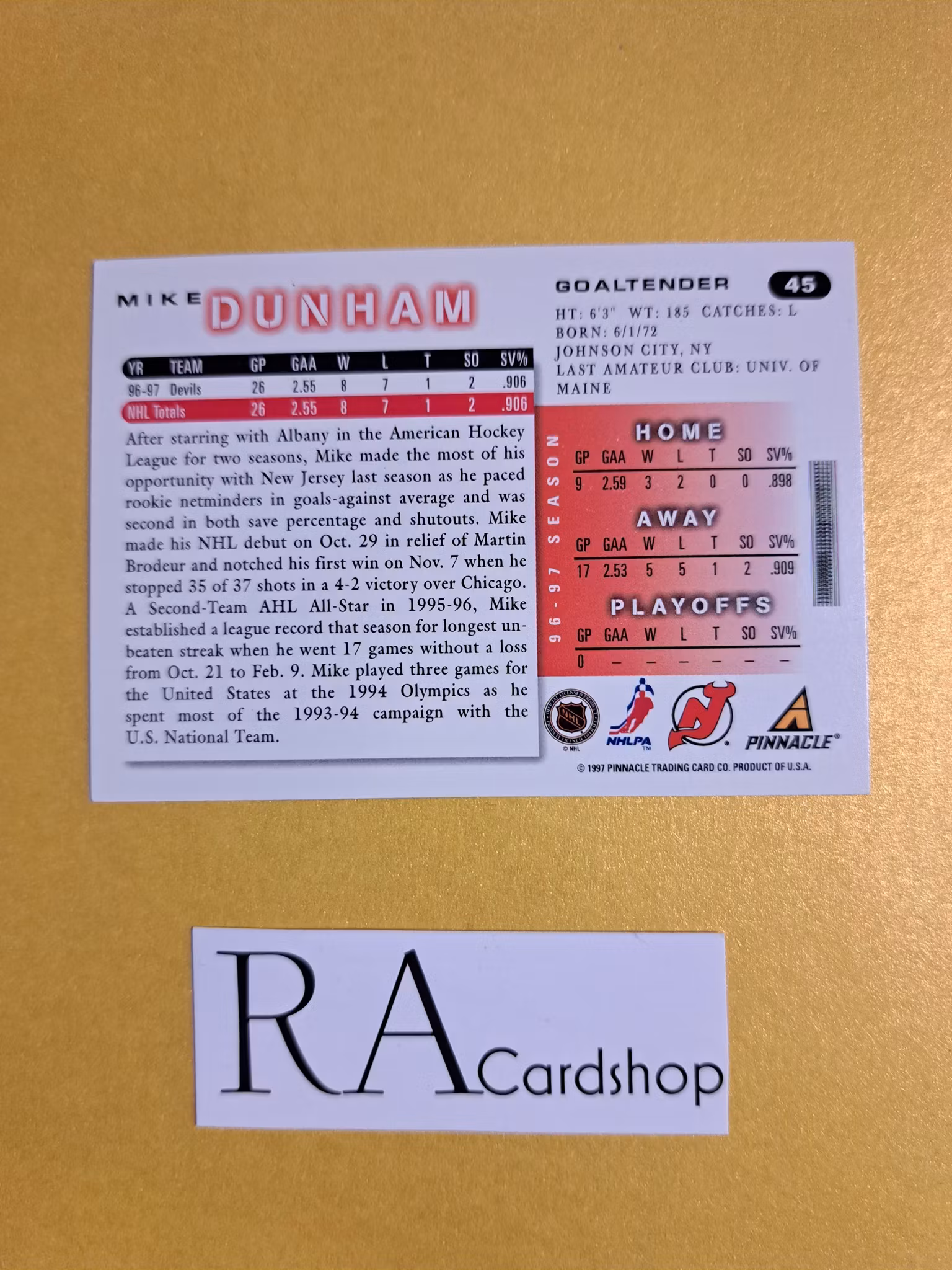Mike Dunham 97-98 Score Pinnacle #45 NHL Hockey