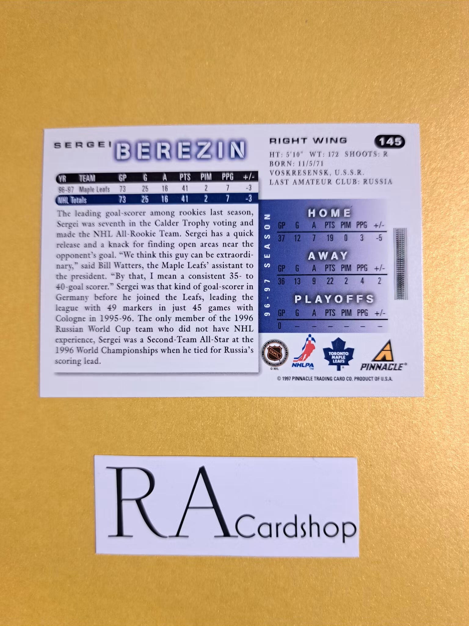 Sergei Berezin 97-98 Score Pinnacle #145 NHL Hockey