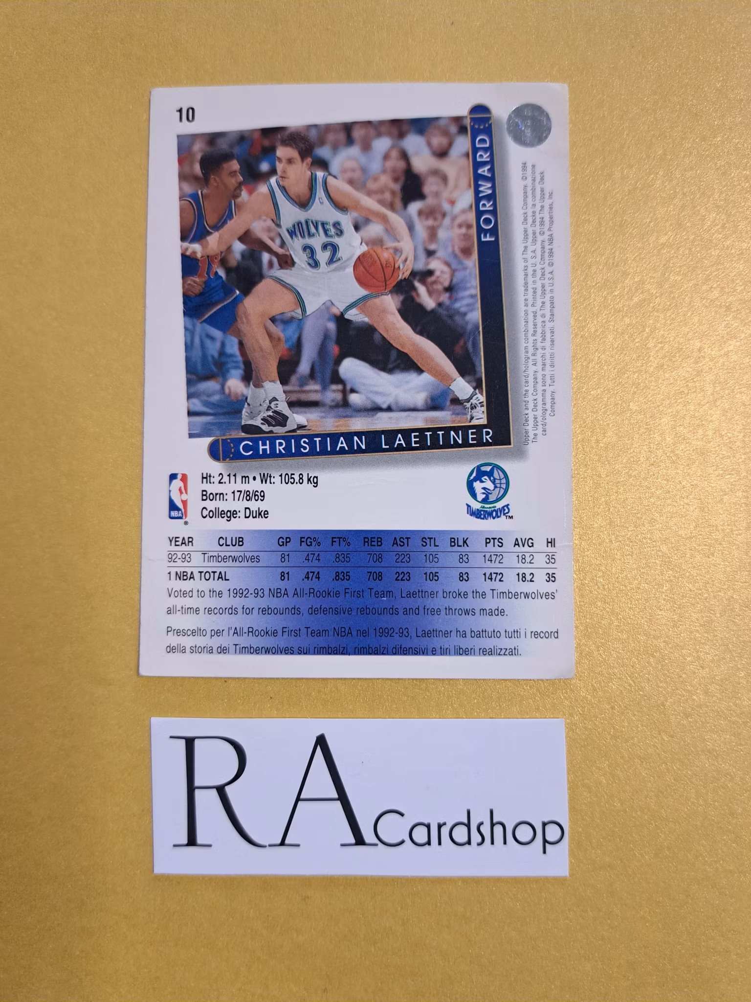 Christian Laettner Minnesota Timberwolves 93-94 Upper deck #294