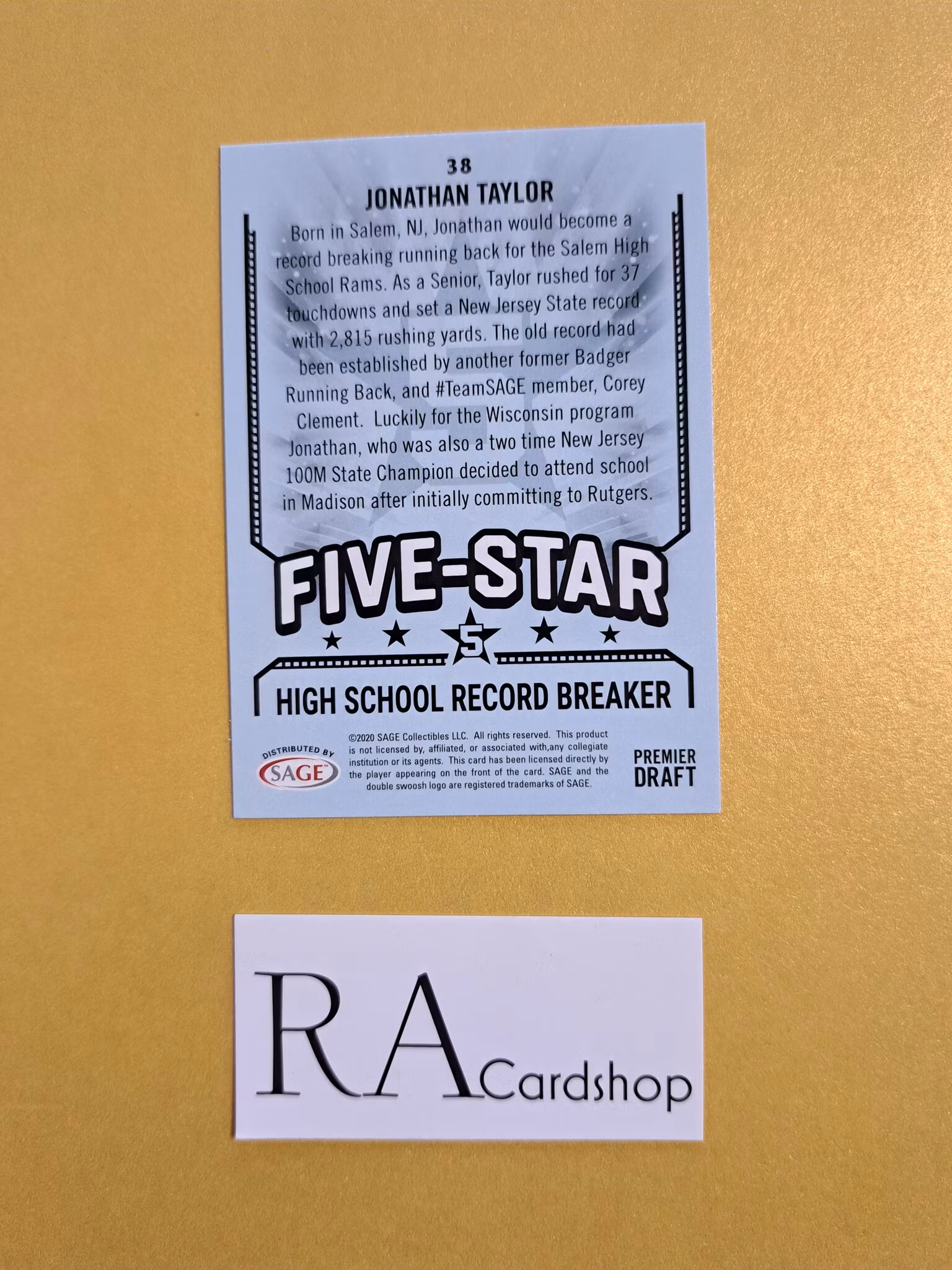 Jonathan Taylor #38 2020 Five Star Sage Hit Premier Draft