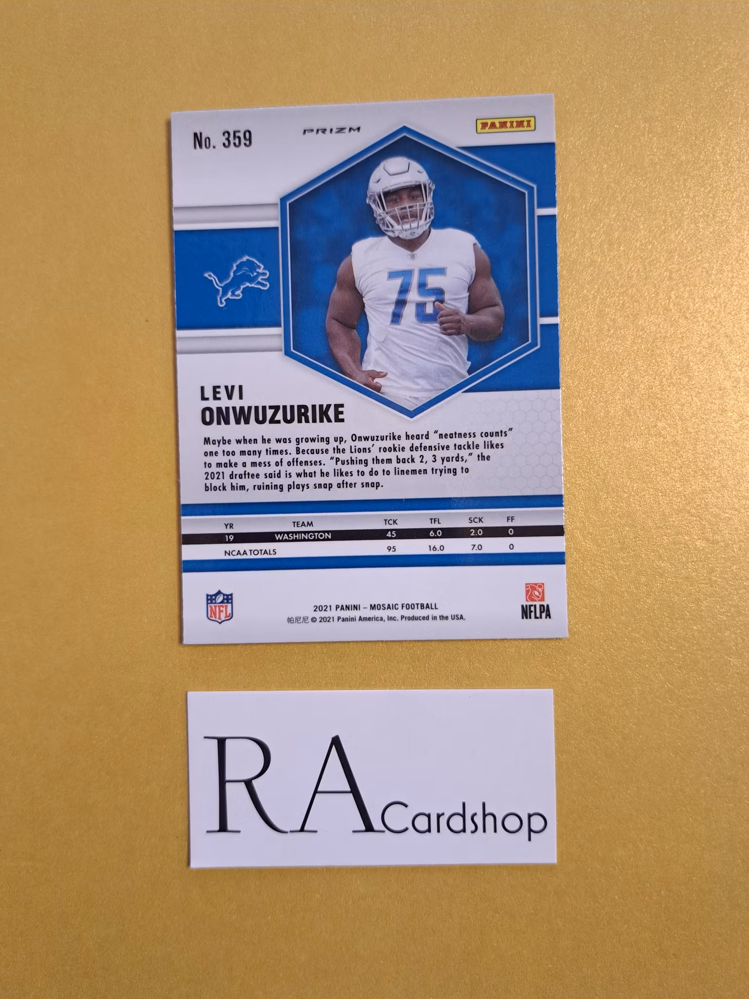 Levi Onwuzurike Prizm #359 2021 Panini Mosaic Football