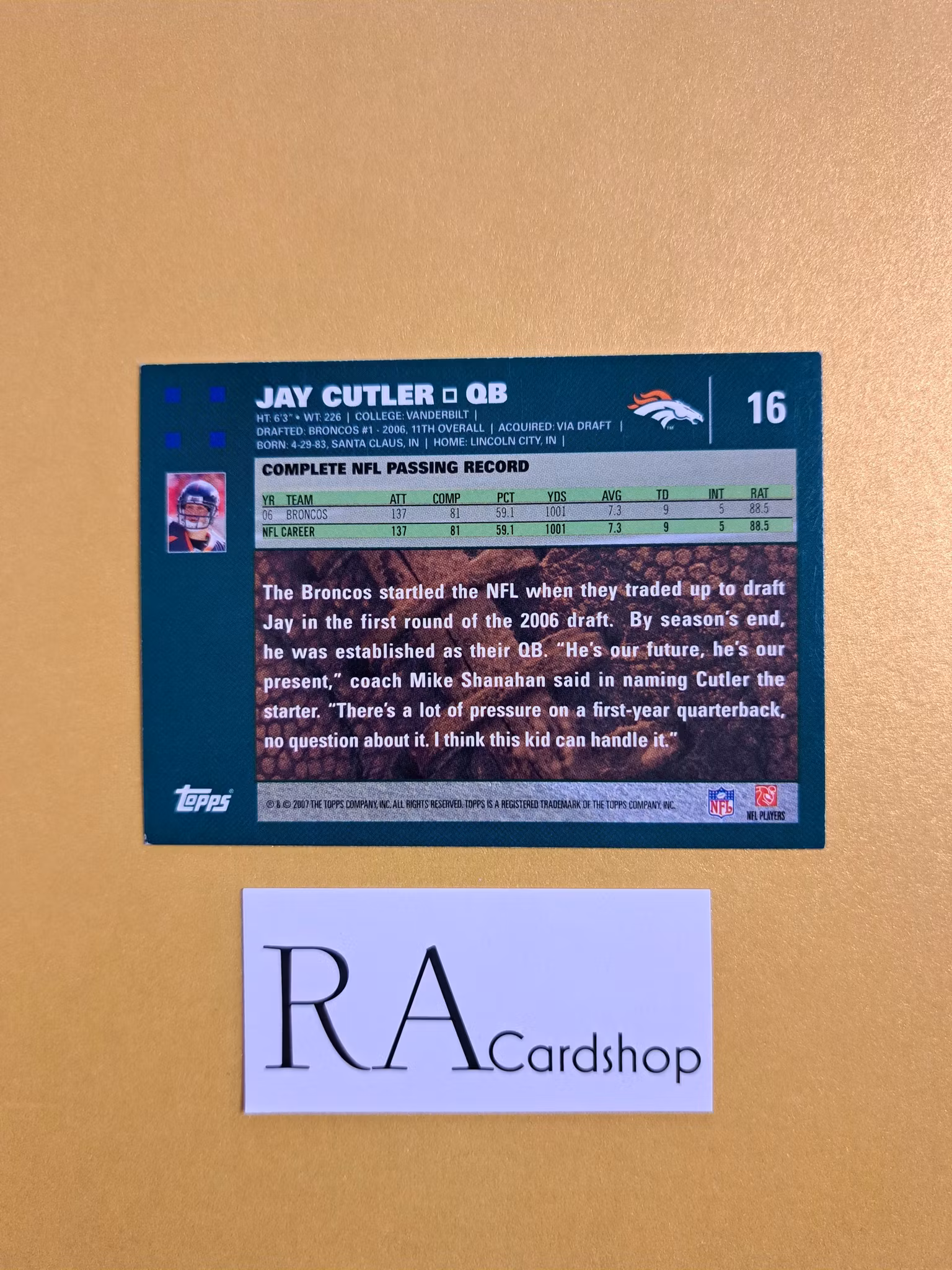 Jay Cutler #16 2007 Topps NFL